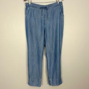 Coolibar Weekend Chambray Pants Women’s Size L Lightweight Pull On Pockets Beach